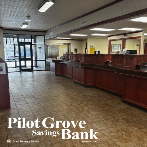 The inside of one of Pilot Grove Savings Bank's beautiful locations where you can open a money market account with one of our friendly staff.